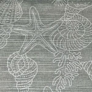 Grey Shoreline Fabric Shower Curtain White Seashells Starfish Seahorse Plants